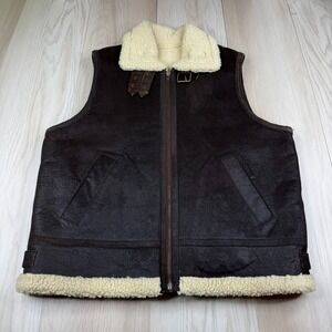 Vintage Wilsons Mens Brown Leather Sherpa Lined Full Zip Warm Winter Vest Size L